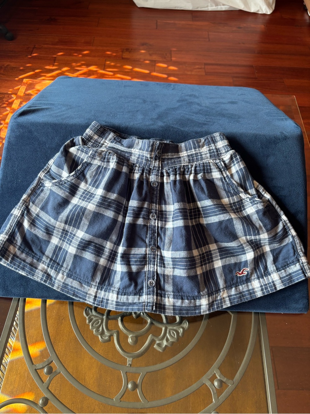 Hollister Navy and White Plaid Mini Skirt
